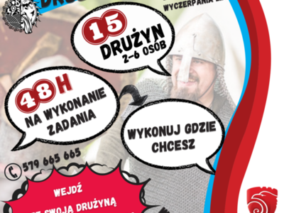 Plakat informacyjny na Turniej Drużyn odbywający się w ramach Weekendu na Szlaku Piastowskim.