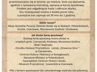 Ulotka z informacjami o questach Puszczy Zielonki.