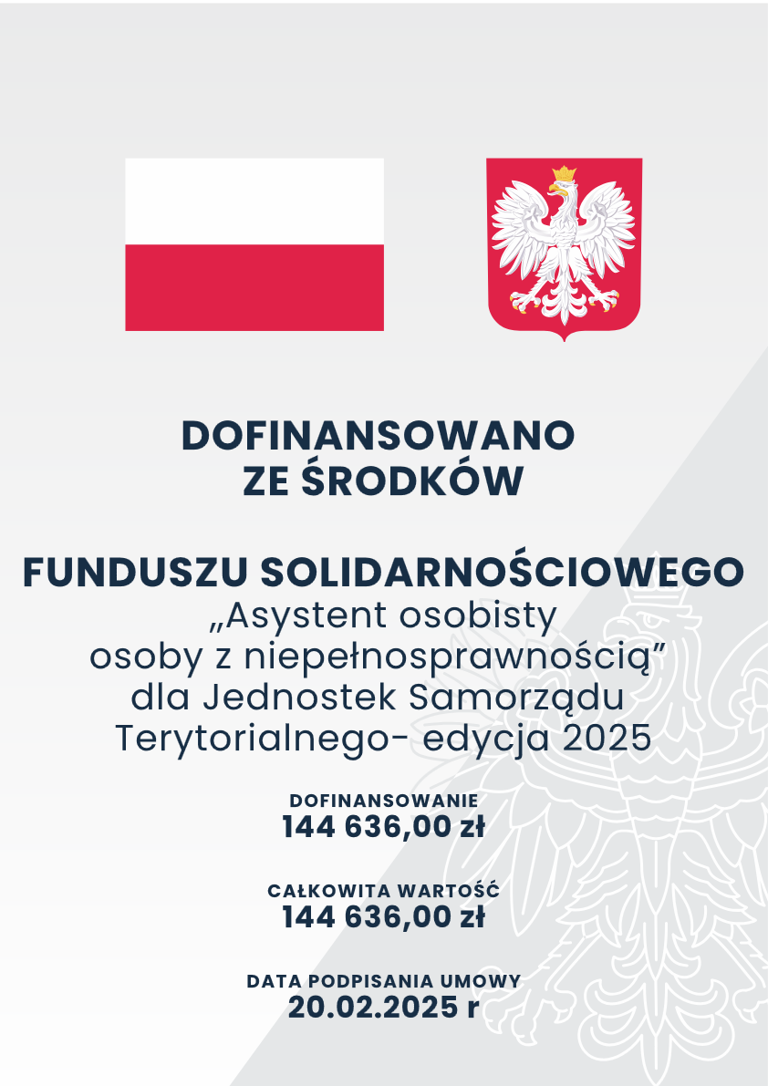 Plakat dofinansowano ze środków Funduszu Solidarnościowego. Kwota dofinansowania 144636,00zł.