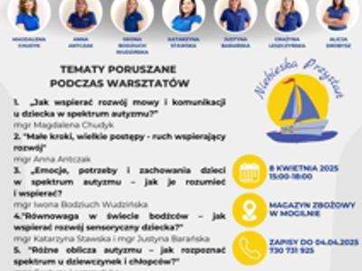 Plakat dotyczący warsztatów wspierajacych dotyczących świadomości autyzmu.