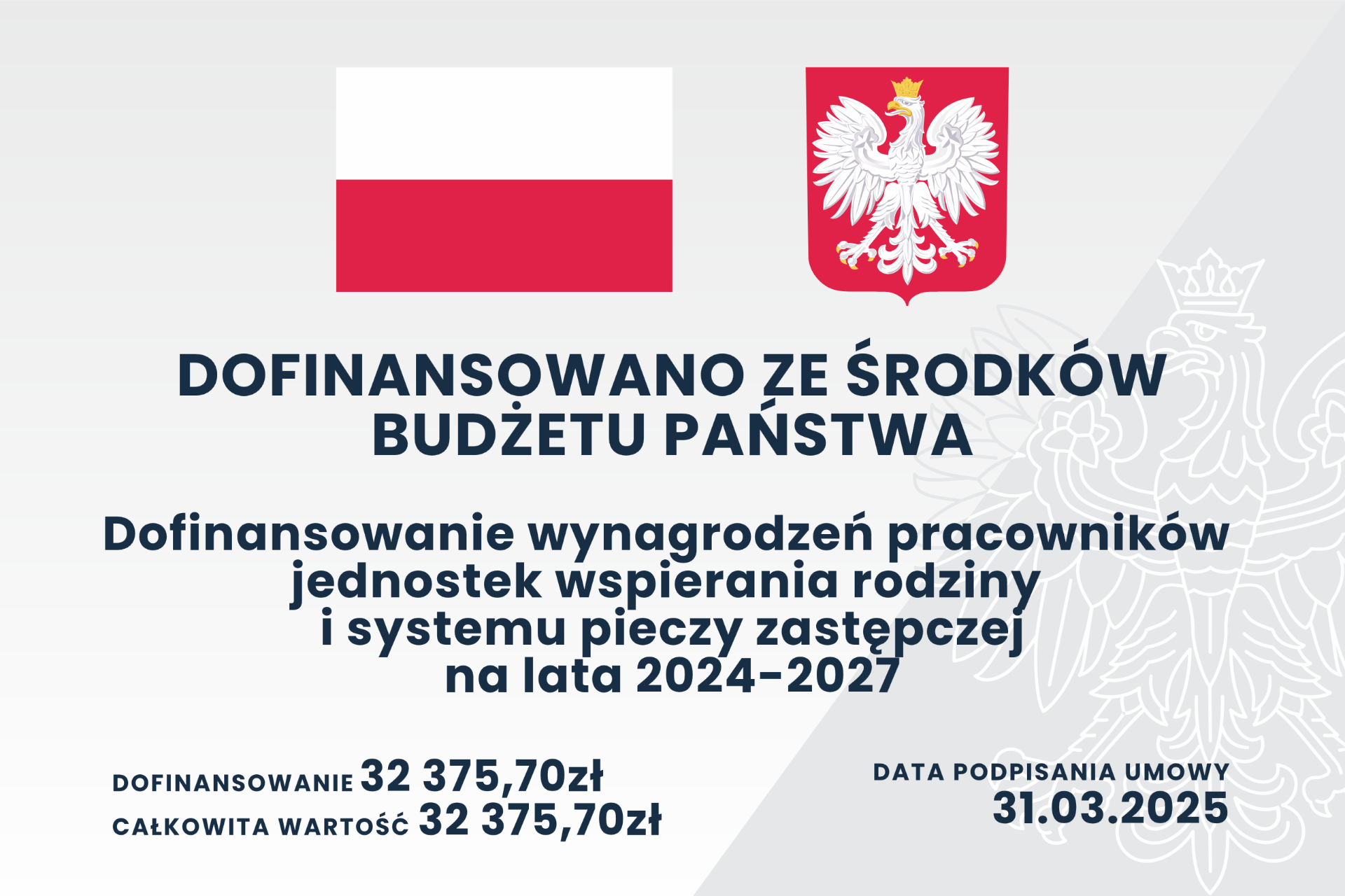 Plakat Rządowego programu Dofinansowanie wynagrodzeń pracowników jednostek wspierania rodziny i systemu pieczy zastępczej.