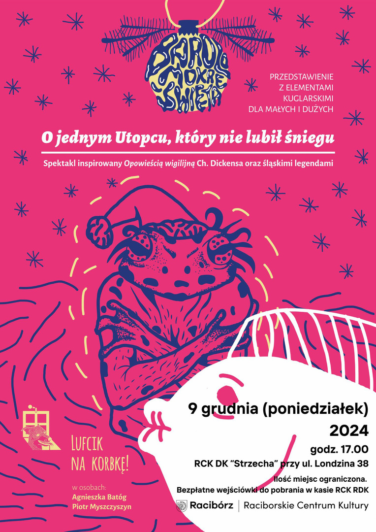 Plakat do spektaklu familijnego "O jednym Utopcu, który nie lubił śniegu"