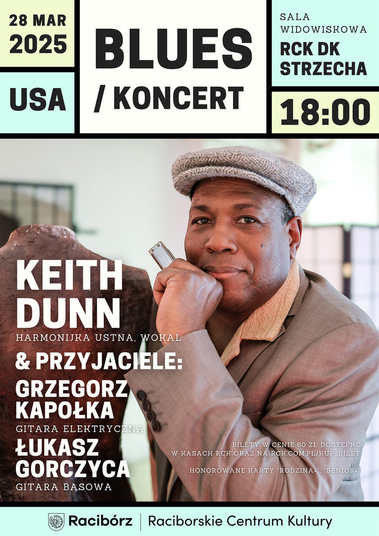 Plakat promujący koncert bluesowy KEITH DUNN & PRZYJACIELE