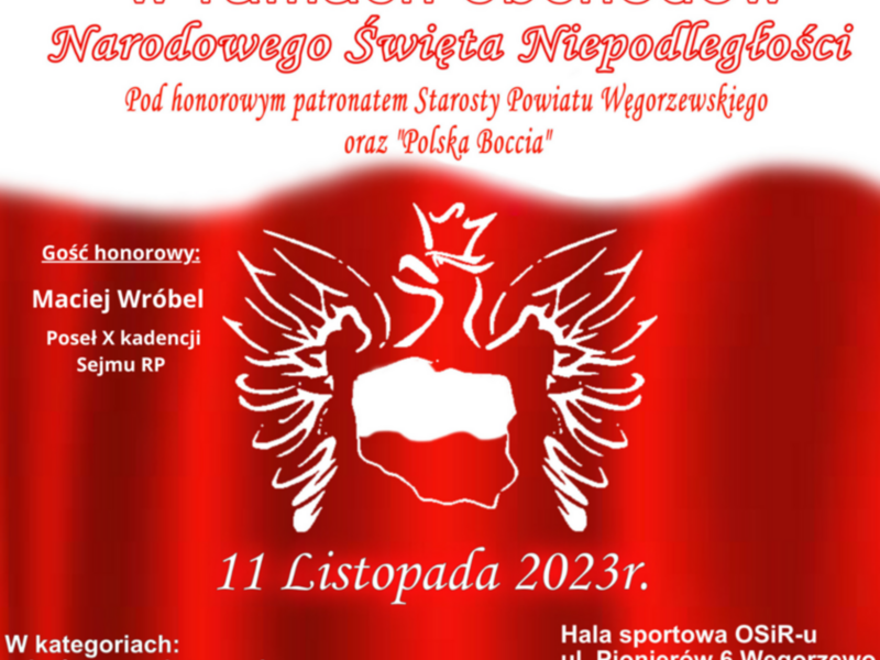 Plakat Integracyjnego Turnieju Bocci w ramach obchodów Narodowego Święta Niepodległości