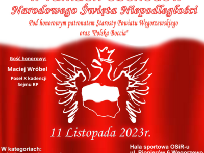 Plakat Integracyjnego Turnieju Bocci w ramach obchodów Narodowego Święta Niepodległości