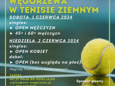 Plakat Amatorskich Otwartych Mistrzostw Węgorzewa w Tenisie Ziemnym 2024