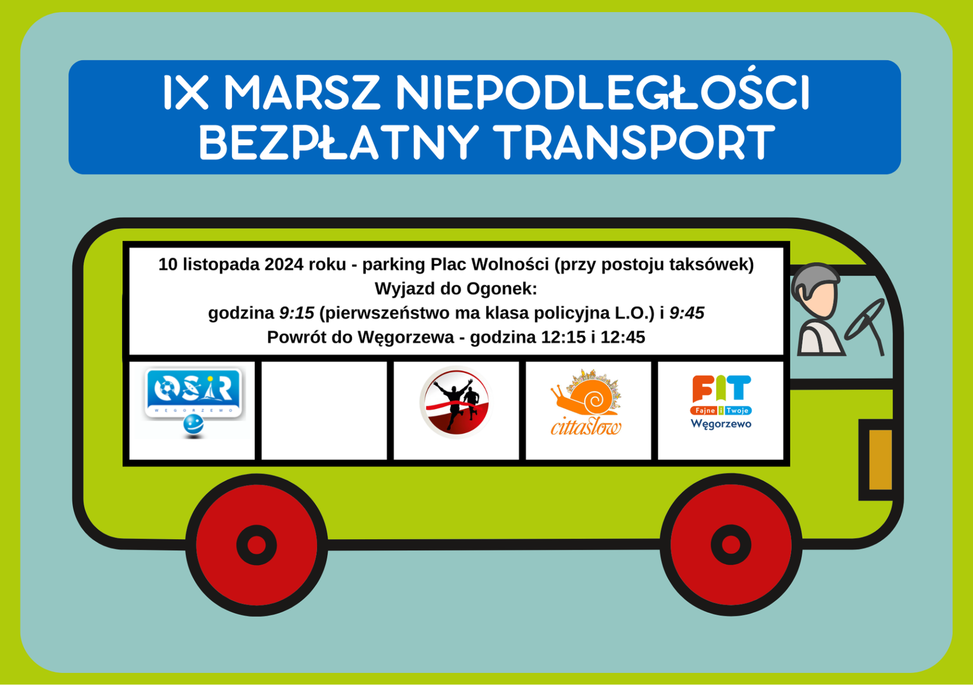 Obrazek z informacją o bezpłatnym transporcie