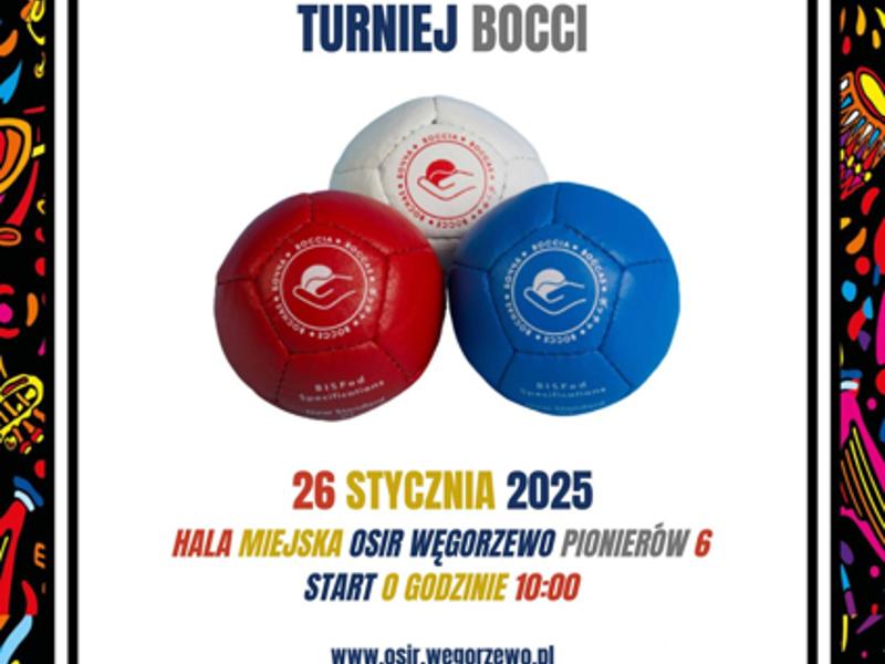 Plakat turnieju bocci wspierający WOŚP 2025