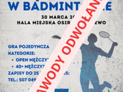 Plakat informujący o odwołaniu badmintona