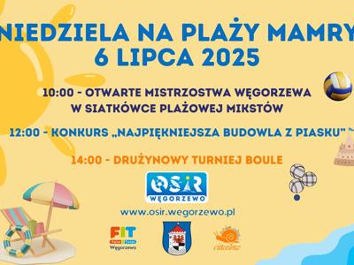 Plakat niedziela na plaży MAMRY lipiec 2025