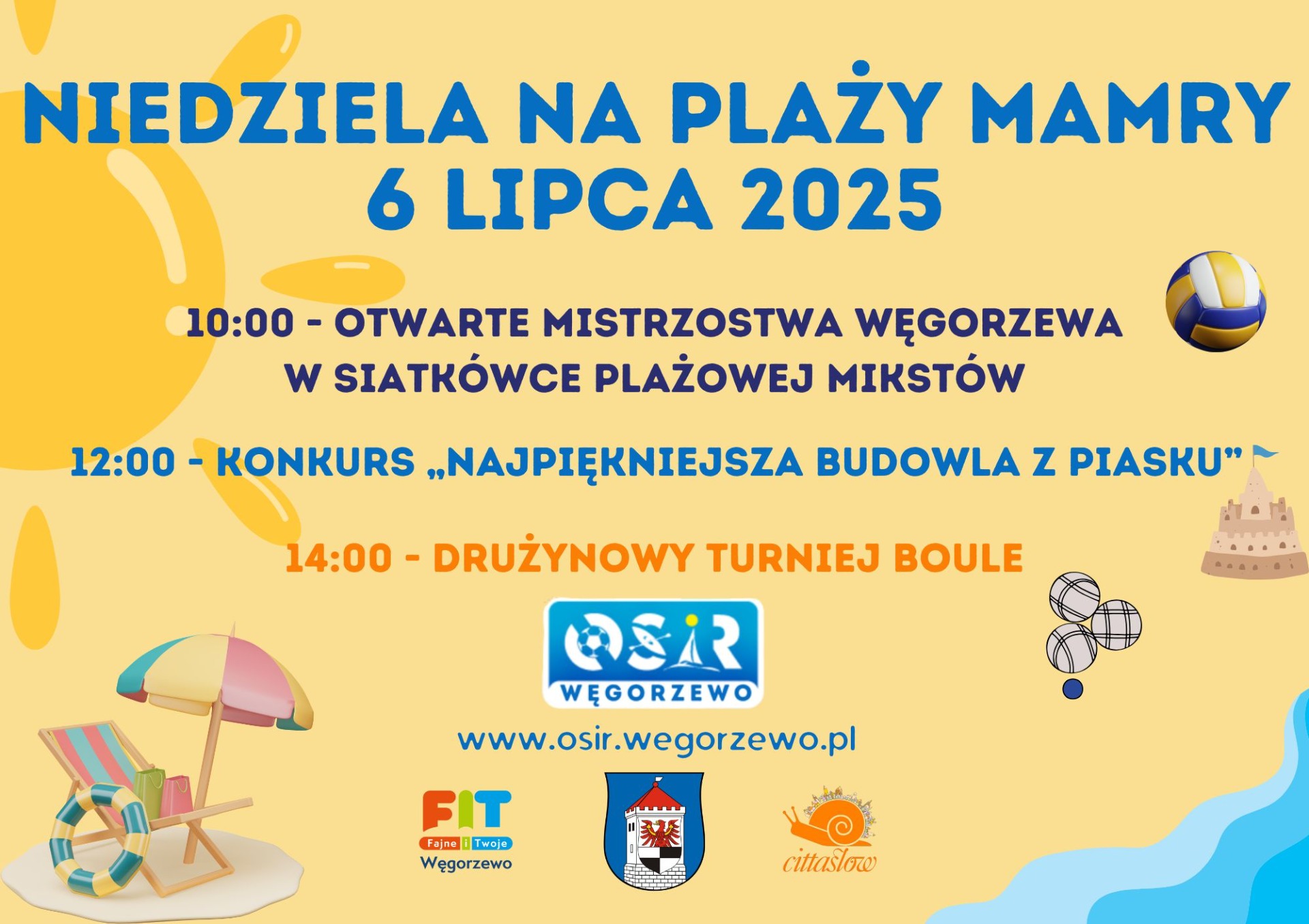 Plakat niedziela na plaży MAMRY lipiec 2025