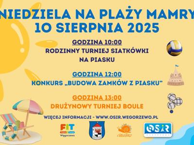 Plakat niedziela na plaży MAMRY sierpień 2025