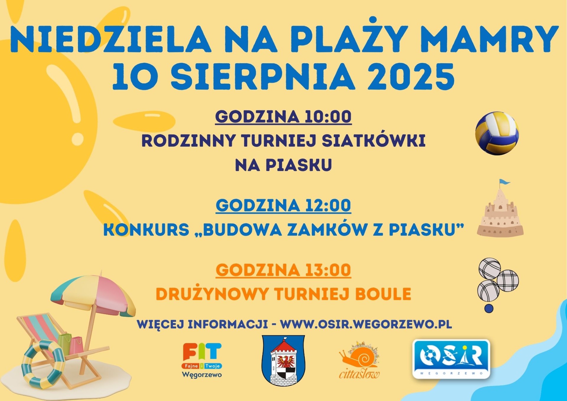 Plakat niedziela na plaży MAMRY sierpień 2025