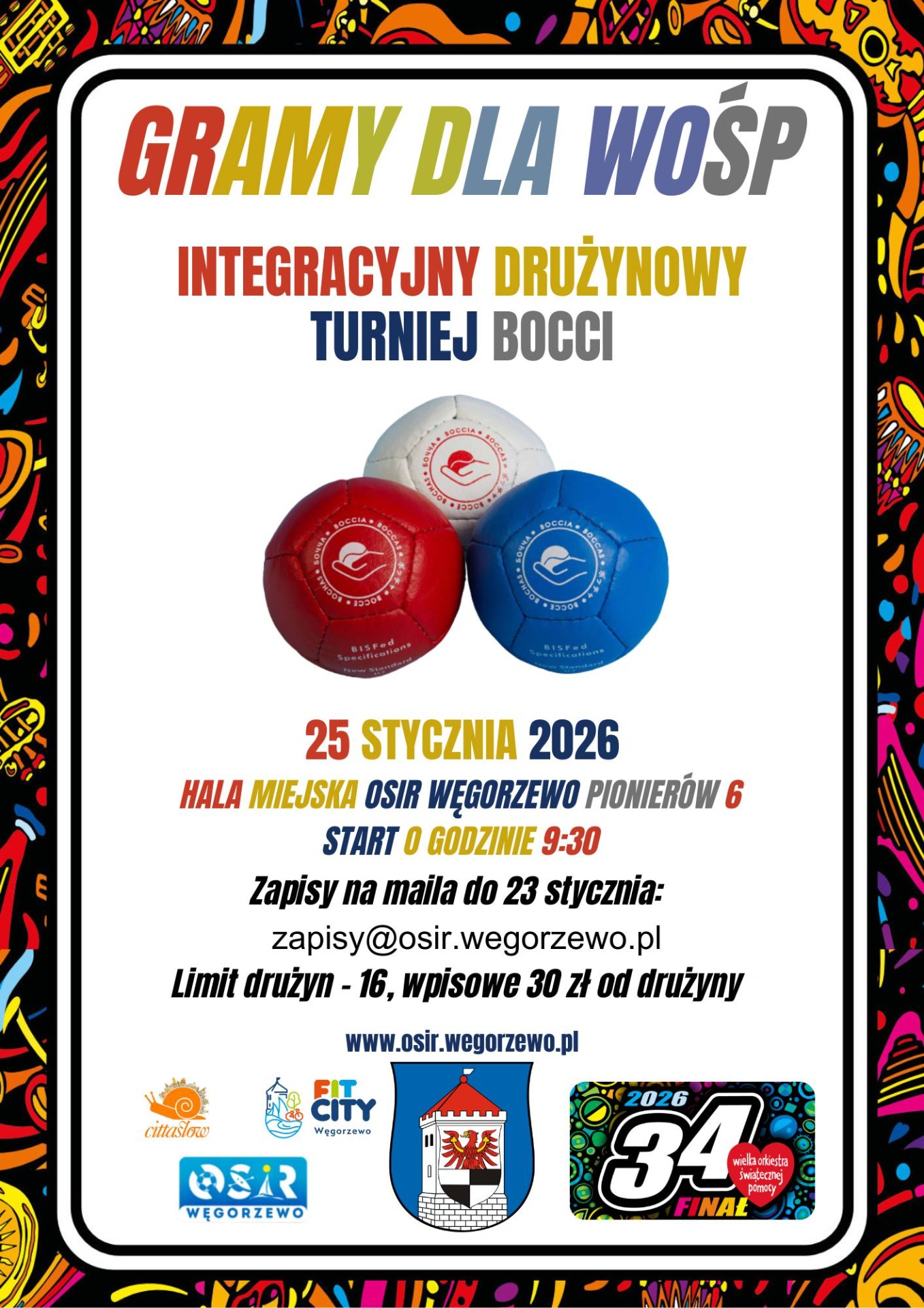 Plakat turnieju bocci 34.WOŚP