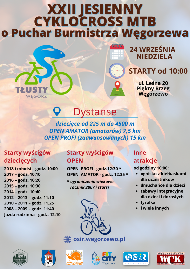 Plakat wydarzenia - XXII Jesienny Cyklocross MTB o Puchar Burmistrza Węgorzewa 24.09.2023