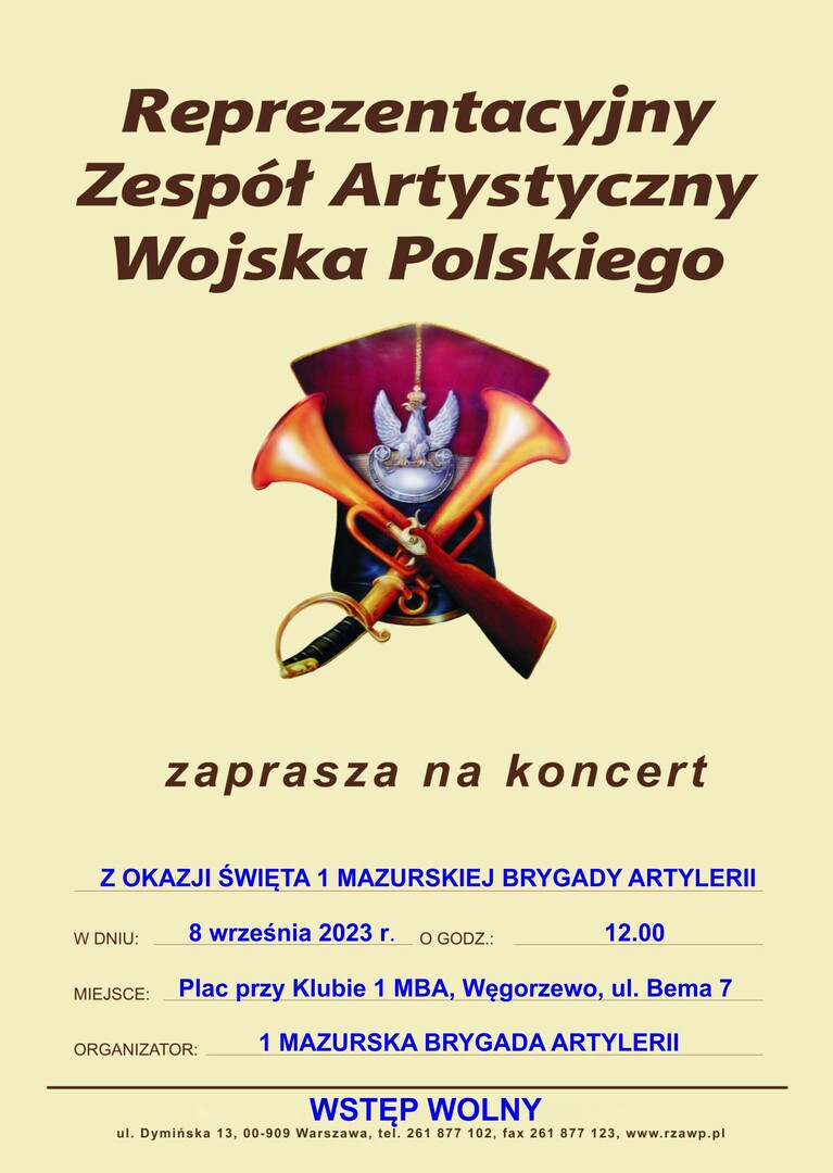 Plakat zaproszenie na koncert Reprezentacyjnego Zespołu Artystycznego Wojska Polskiego