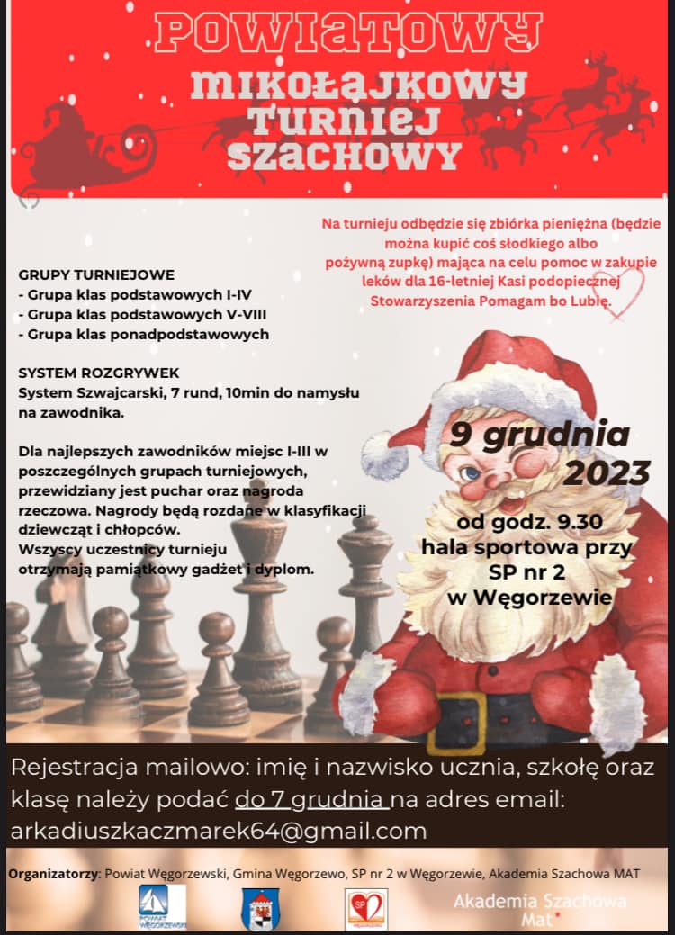 Plakat Mikołajkowego Turnieju Szachowego 9-12-2023