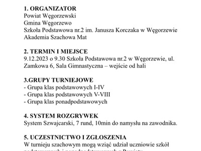 Regulamin Mikołajkowego Turnieju Szachowego 9-12-2023 str. 1