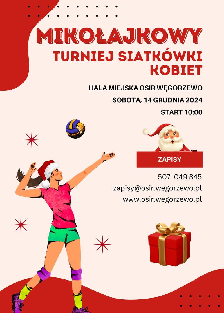 Plakat mikołajkowego turnieju siatkówki kobiet