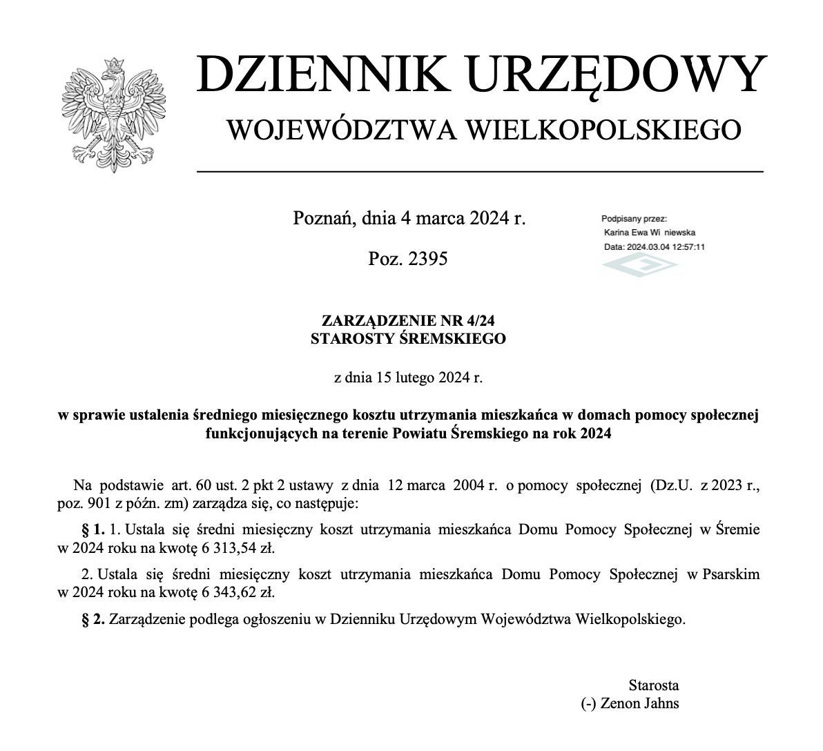 Koszt utrzymania mieszkańca