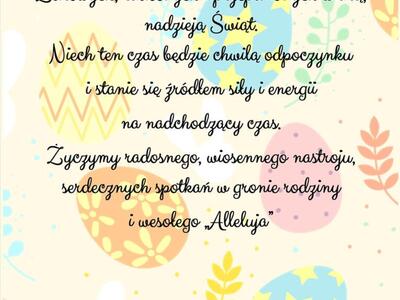 na tle pisanek życzenia Wielkanocne
