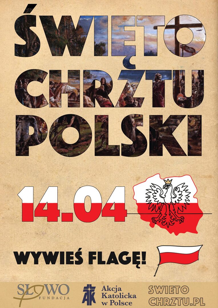 Godło na tle mapy polski z hasłem