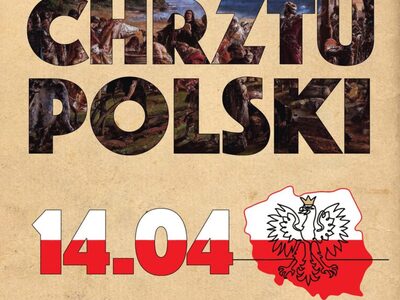 Godło na tle mapy polski z hasłem