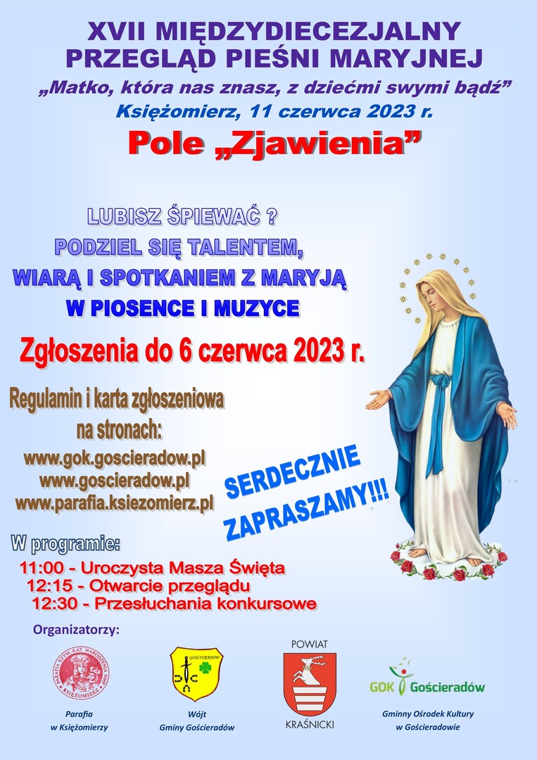 wizerunek Maryi oraz logotypy organizatorów