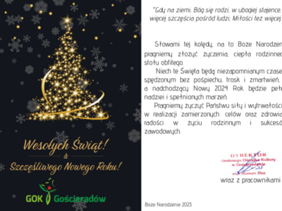 na zdjęciu choinka oraz życzenia