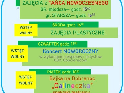 na zdjęciu program pierwszego tygodnia ferii zimowych