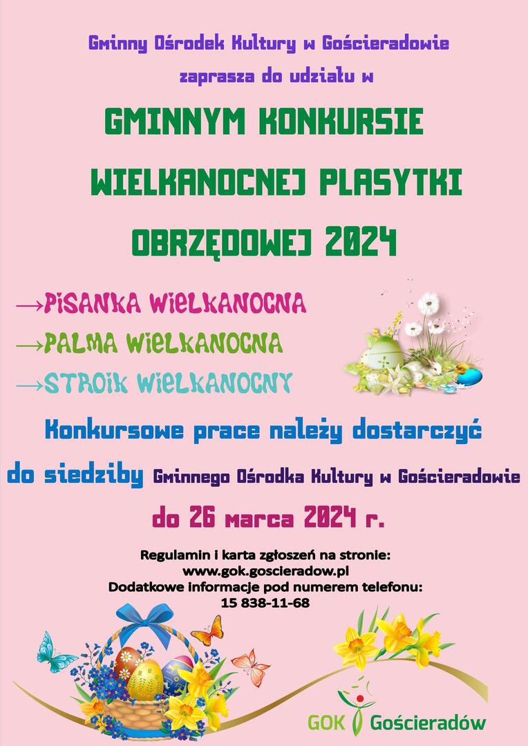 na zdjęciu informacja o konkursie oraz koszyczek wielkanocny