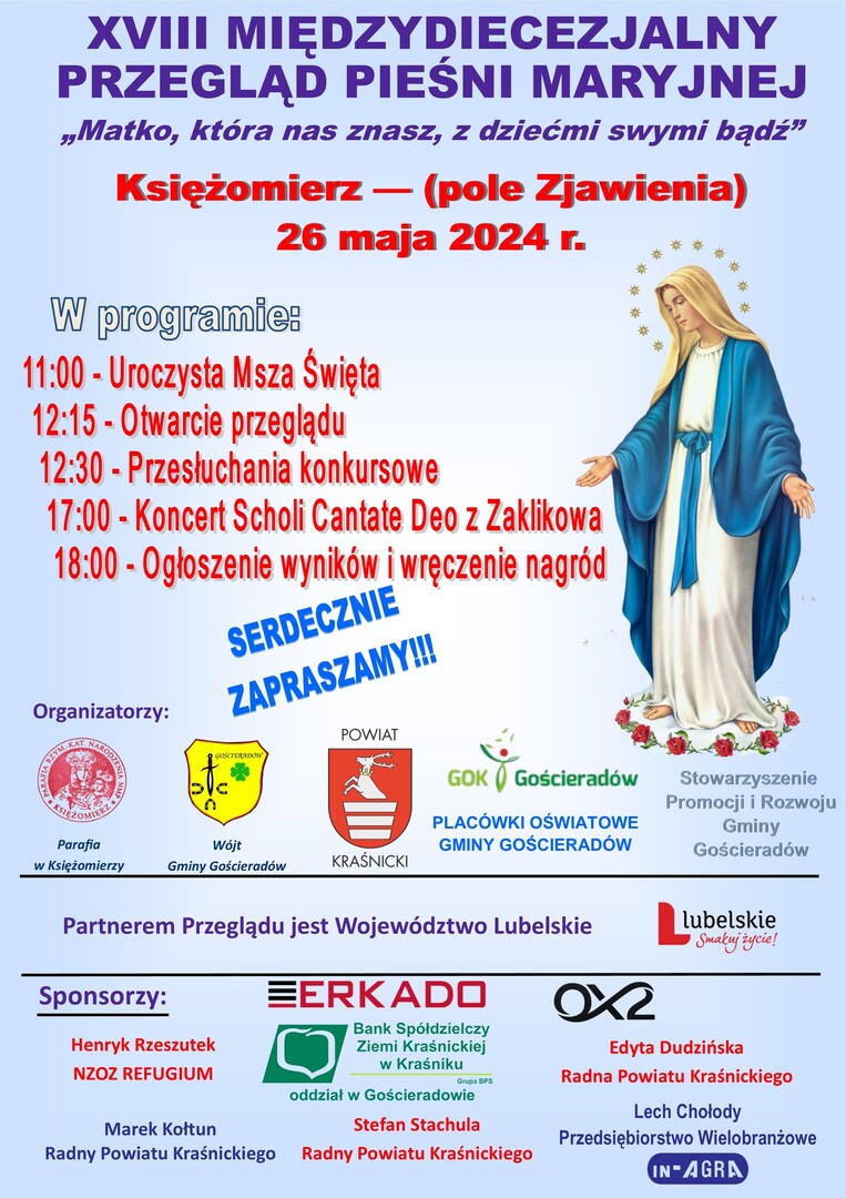 Plakat informacyjny z Maryją na pierwszym planie