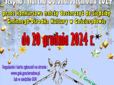 na tle ozdób i szopki bożonarodzeniowej tekst zaproszenia do udziału w konkursie