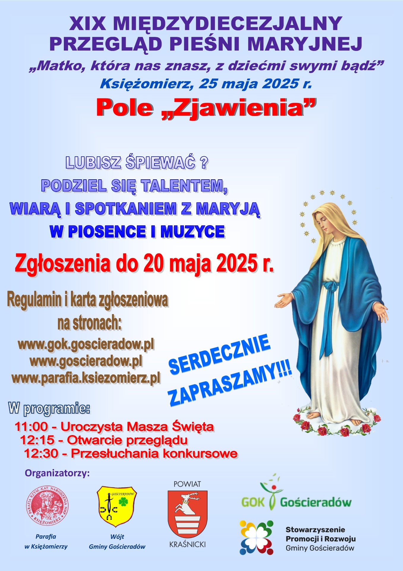 na zdjęciu postać Matko Bożej i treść ogłoszenia o przeglądzie