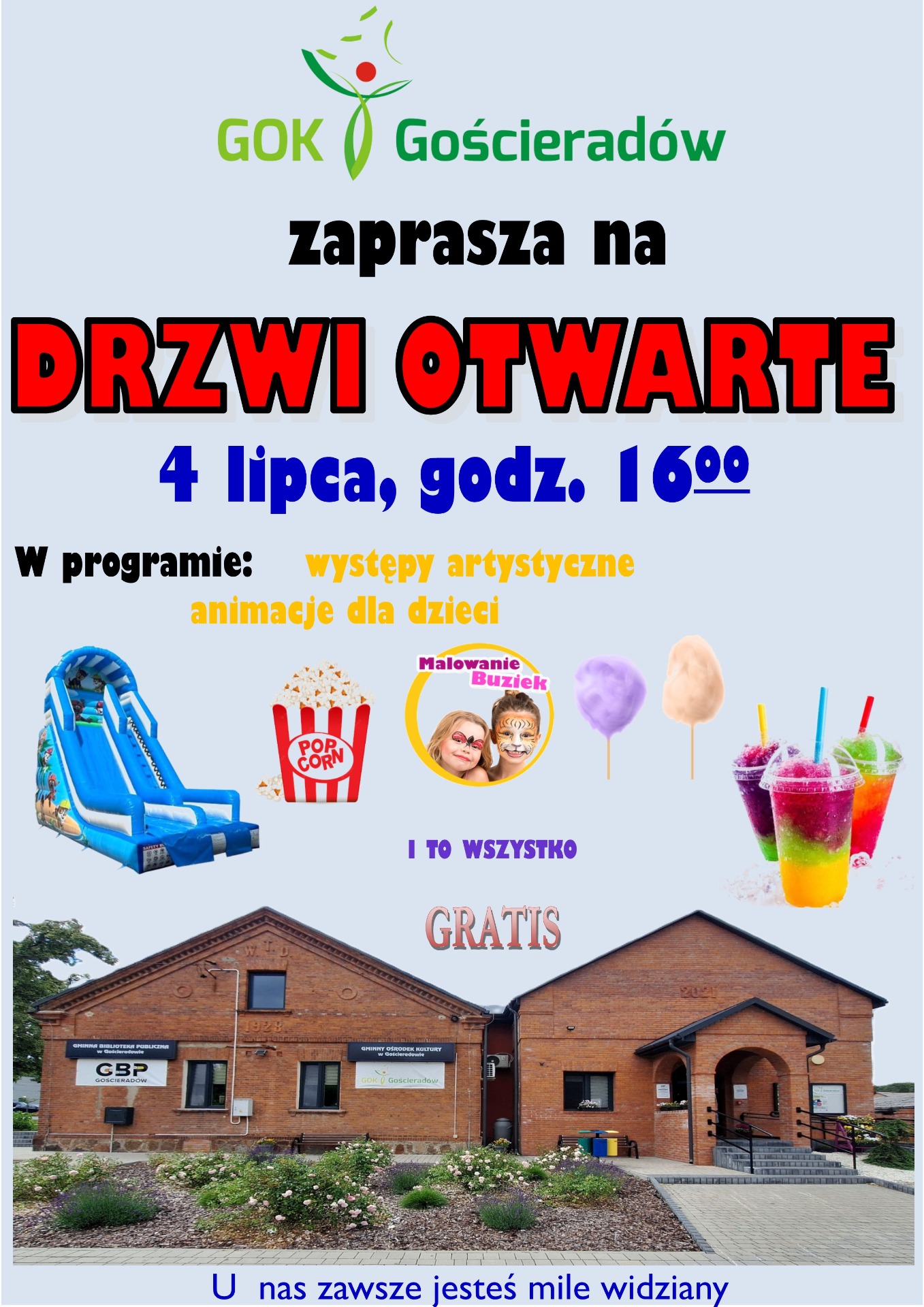na pierwszym planie budynek GOK-u