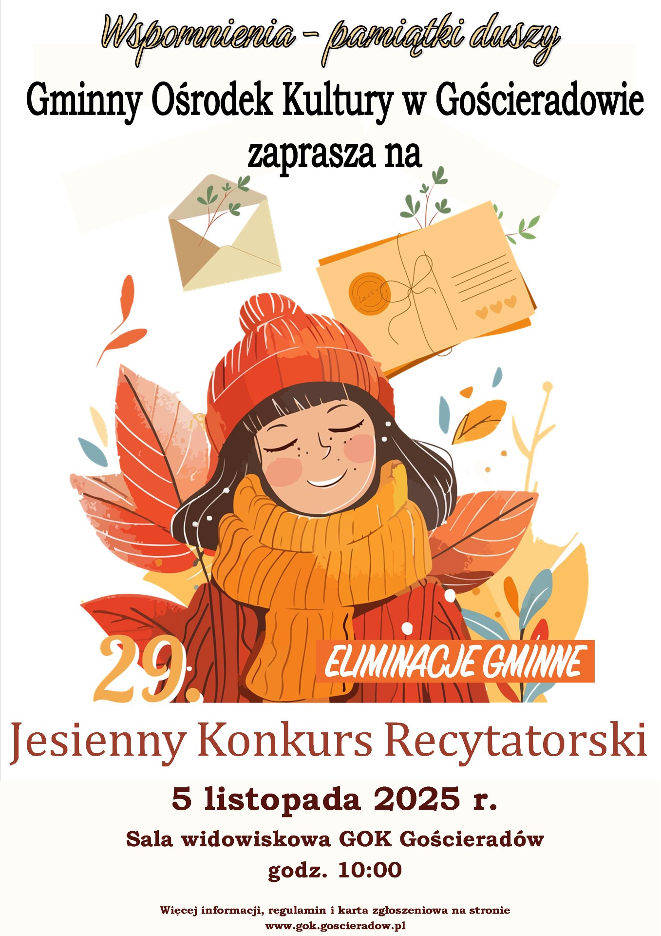 Na plakacie uśmiechnięta dziewczynka w jesiennych barwach