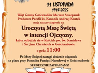 Plakat zapraszający do uczczenia 107. Rocznicy Odzyskania przez Polskę Niepodległości