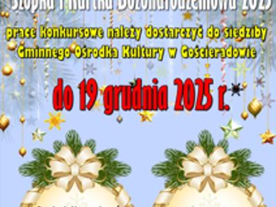 Plakat promujący konkurs utrzymany w konwencji  bożonarodzeniowej