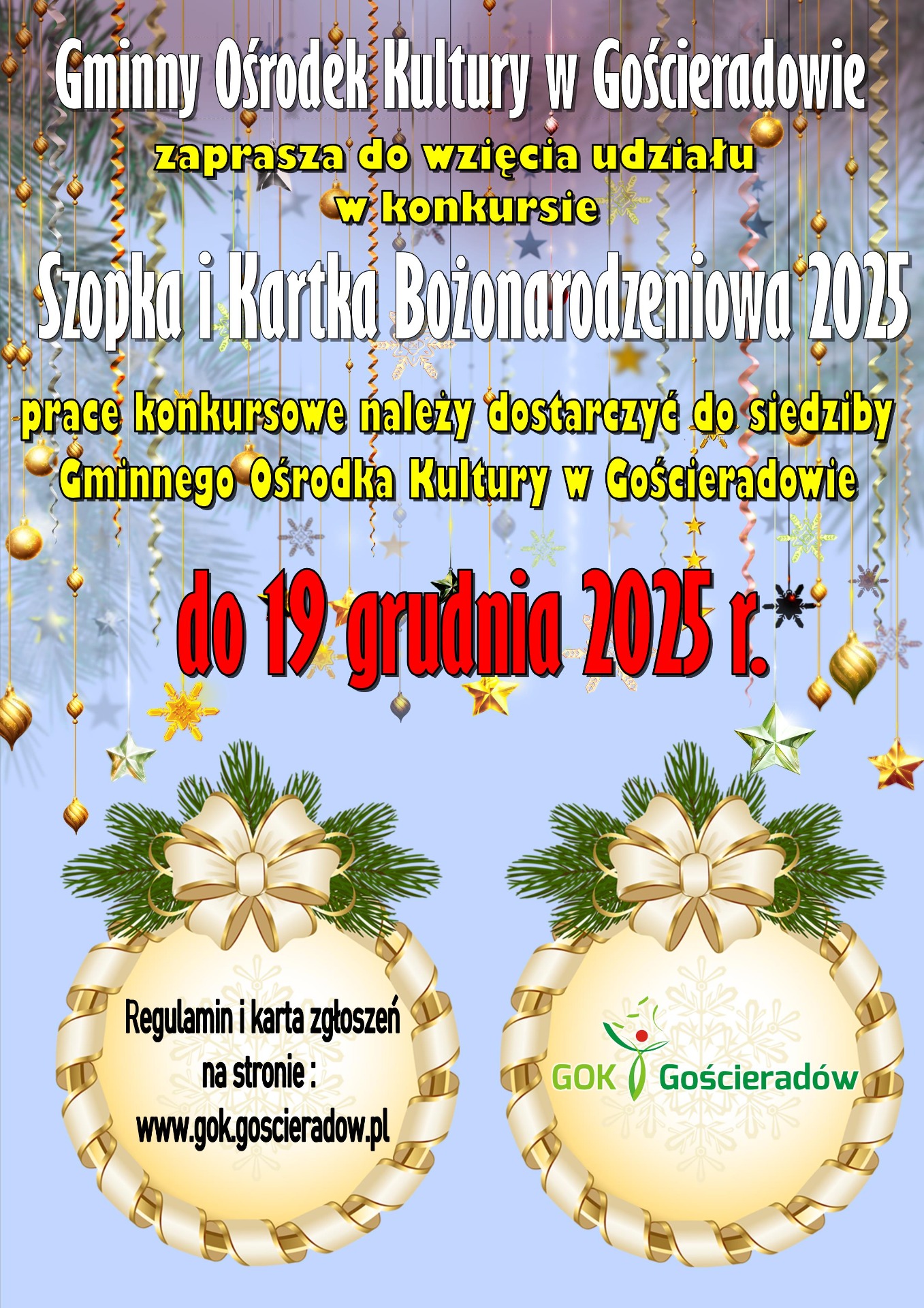 Plakat promujący konkurs utrzymany w konwencji bożonarodzeniowej