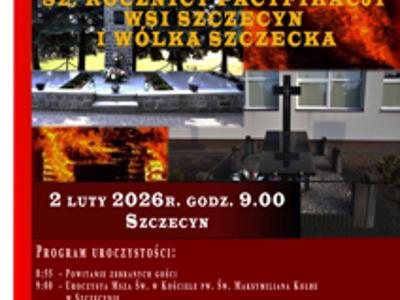 na pierwszym planie widać pomniki ofiar pacyfikacji Szczecyna i Wólki Szczeckiej