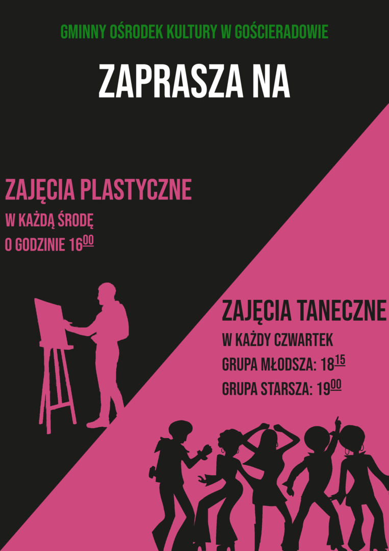 kontury sztalugi i osoby malującej oraz osoby tańczące