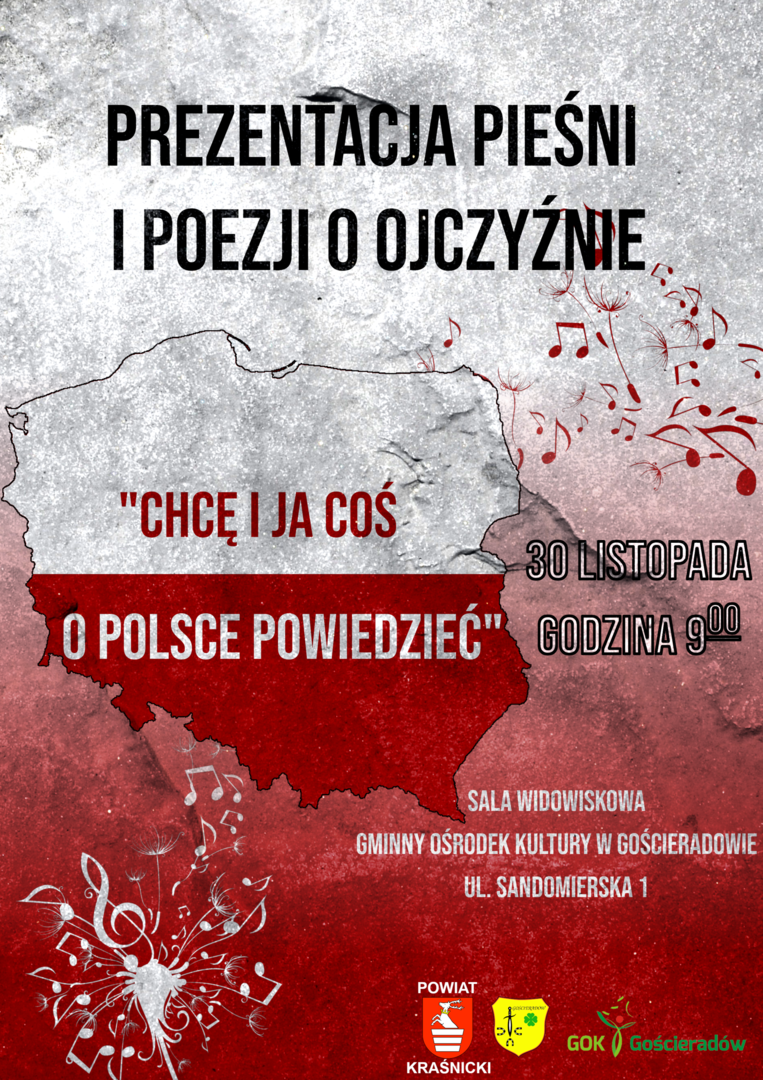 w tle mapa Polski i nuty