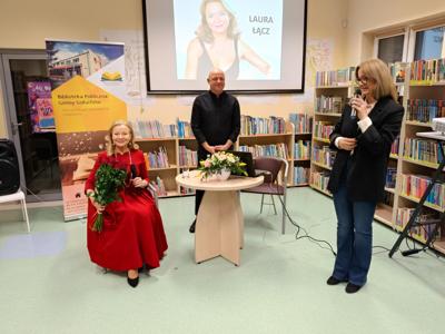 Spotkanie z Laurą Łącz - Laura Łącz, Dyrektor Monika Sobczak-Waliś oraz Dariusz Rekosz