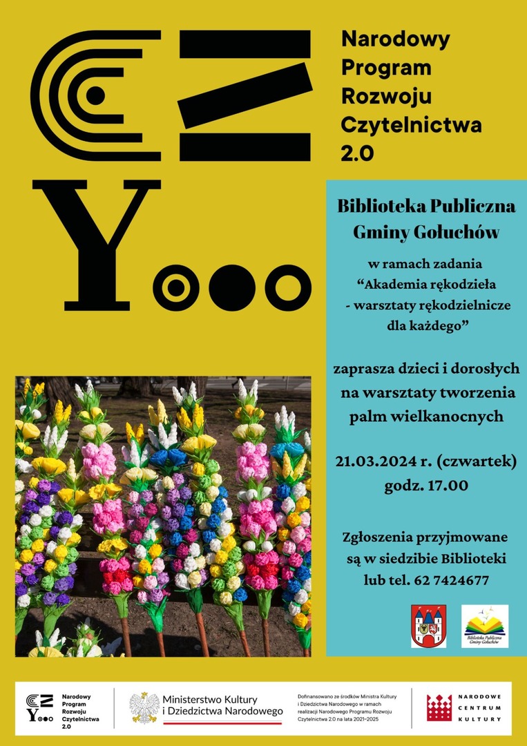 Plakat Warsztaty tworzenia palm wielkanocnych.