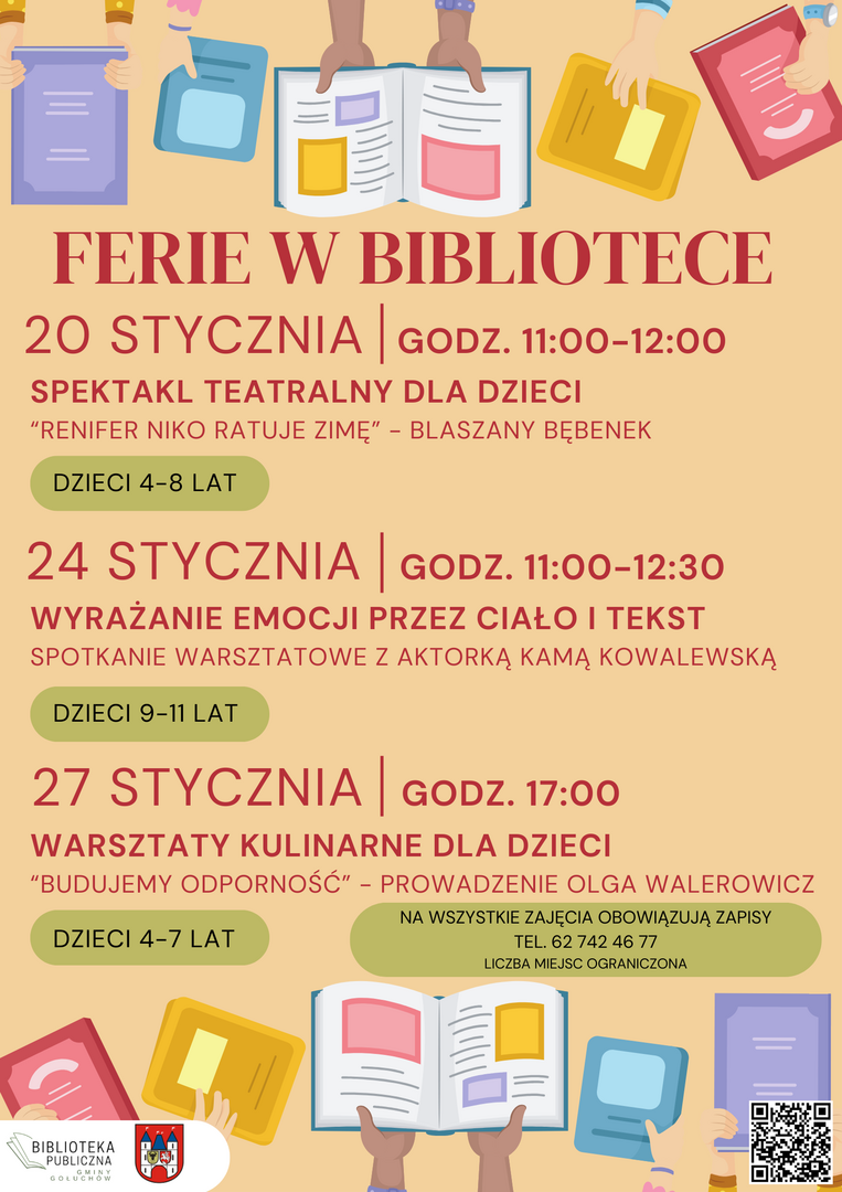 Plakat ferie w bibliotece
