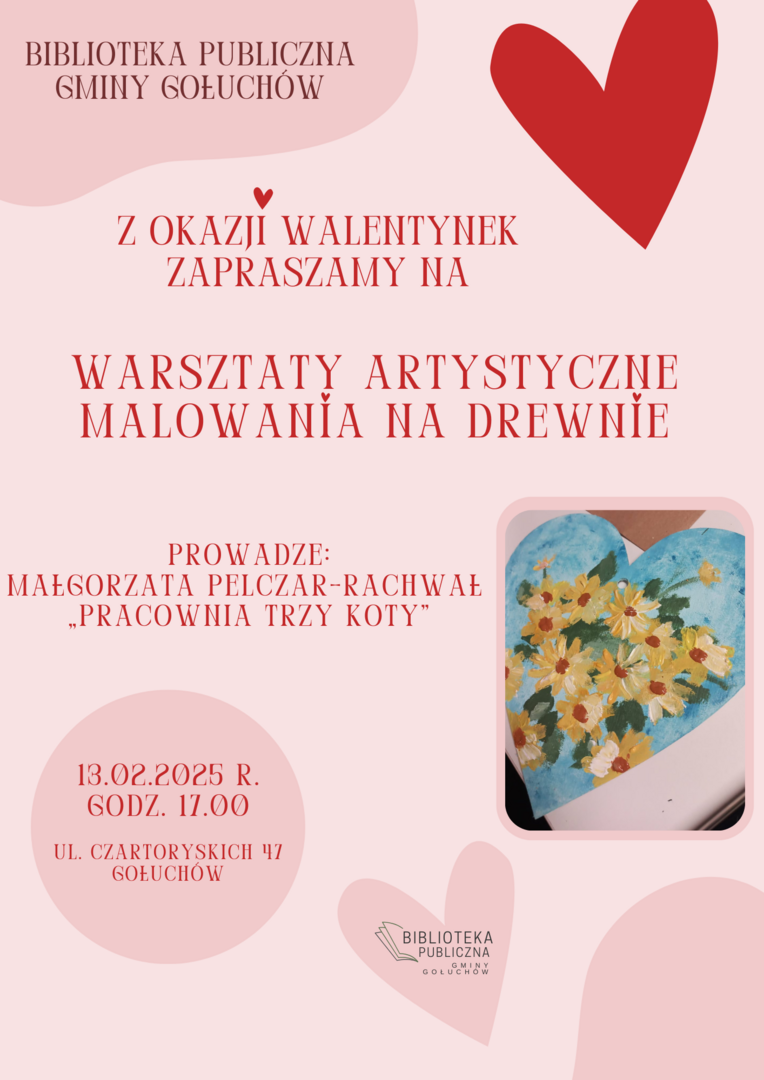 Plakat Walentynkowe warsztaty artystyczne malowania na drewnie