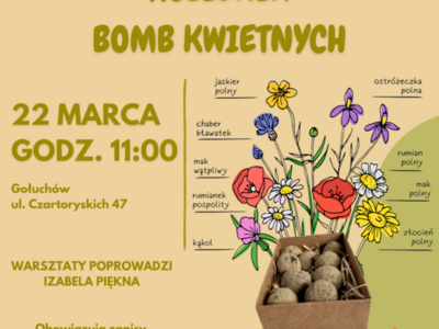 Plakat: " Warsztaty dla dzieci robienia bomb kwietnych"