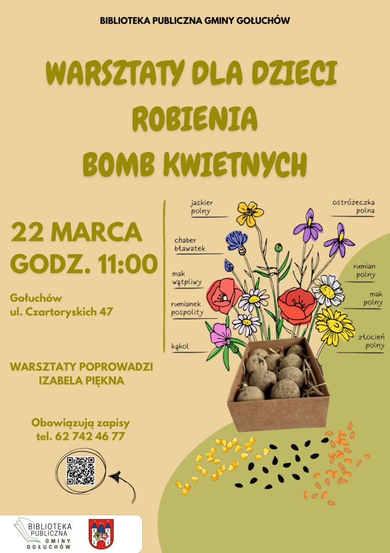Plakat: " Warsztaty dla dzieci robienia bomb kwietnych"