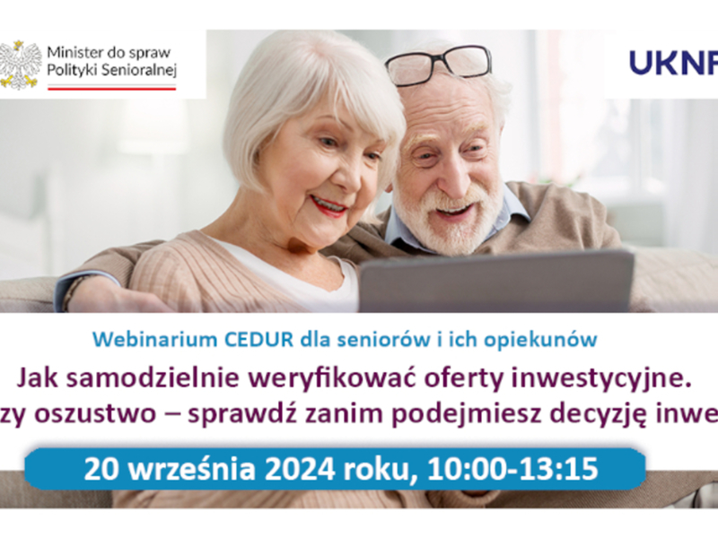 Informacja o nadchodzącym Webinarium CEDUR dla seniorów i ich opiekunów
