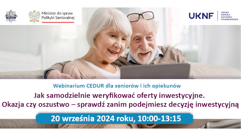 Informacja o nadchodzącym Webinarium CEDUR dla seniorów i ich opiekunów